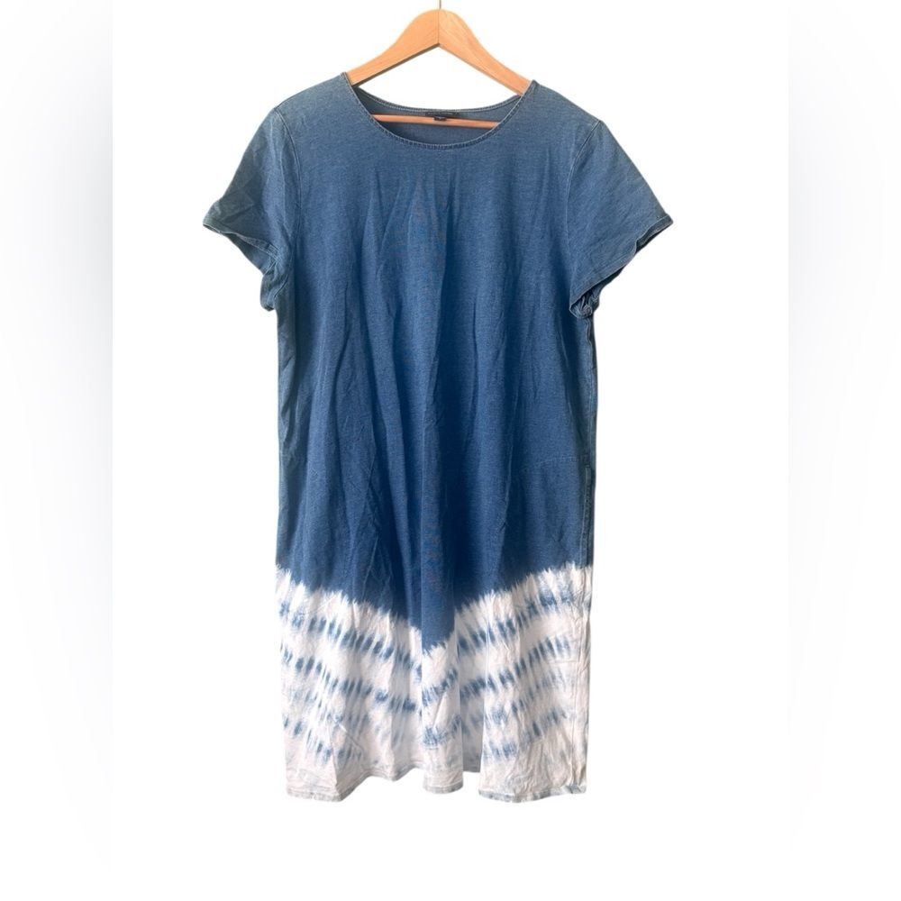 J. Jill Pure Jill Indigo Blue Dip Dye Tie Dye T-shirt Dress Sz XL